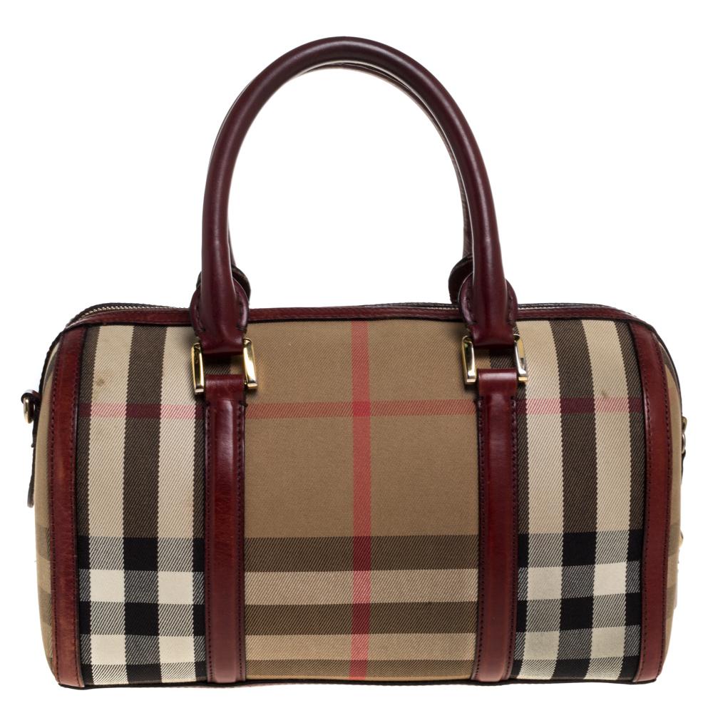 Brown Burberry Beige/Copper House Check Canvas and Leather Sartorial Bowler Bag