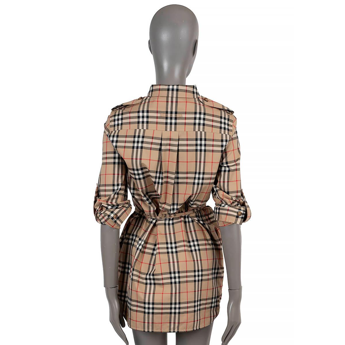 Robe courte BURBERRY beige coton AGNES VINTAGE CHECK POPLIN 6 XS Pour femmes en vente