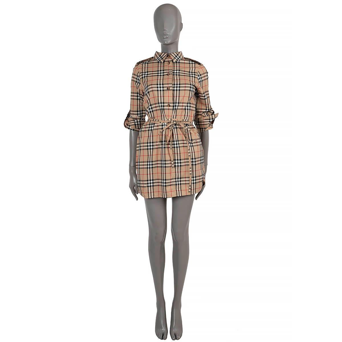 Robe courte BURBERRY beige coton AGNES VINTAGE CHECK POPLIN 6 XS en vente 1