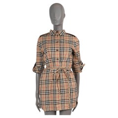 BURBERRY beige Baumwolle AGNES VINTAGE CHECK POPLIN MINI SHIRT Kleid 6 XS