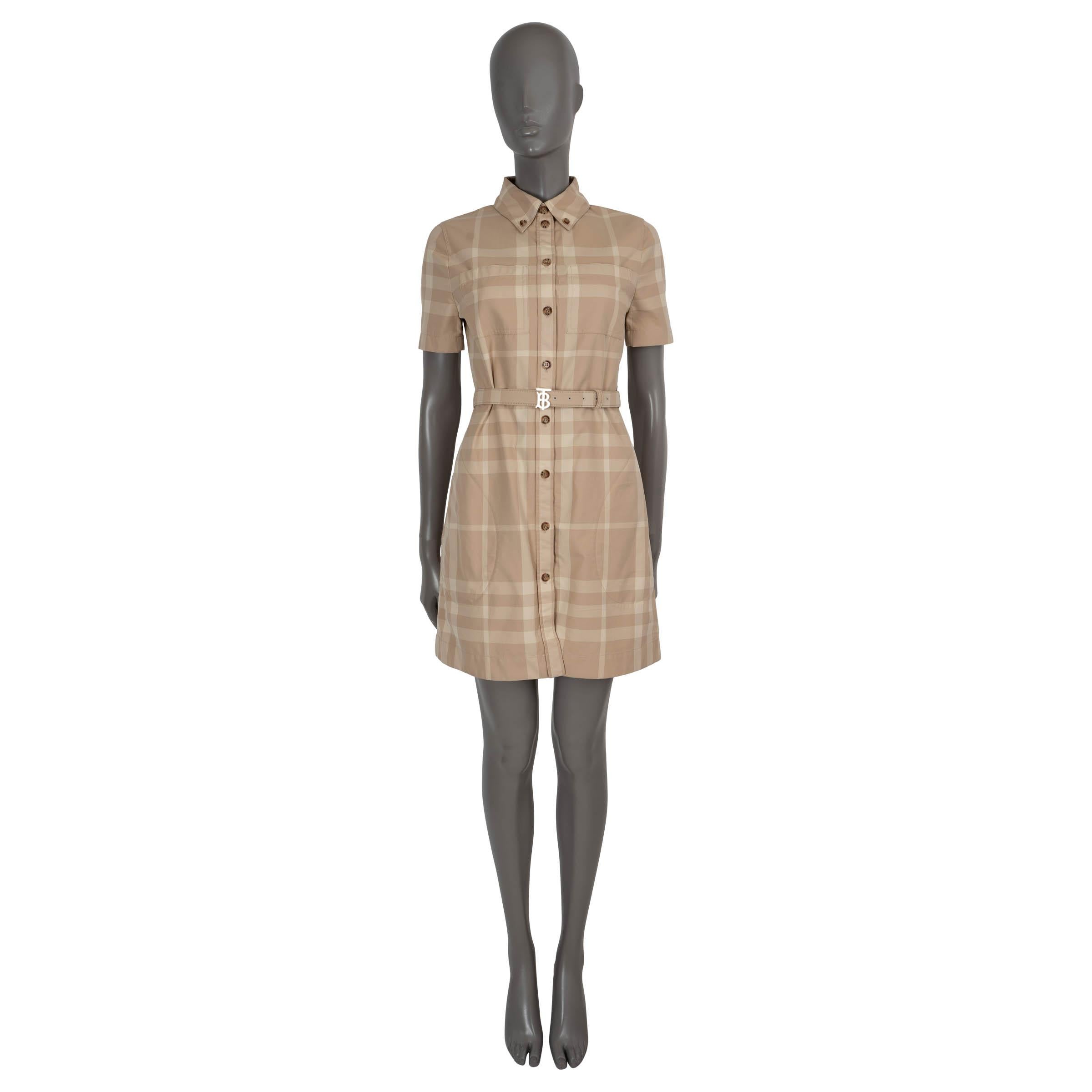 Women's BURBERRY beige cotton LAURINHA CHECK POPLIN MINI SHIRT Dress 40 S For Sale