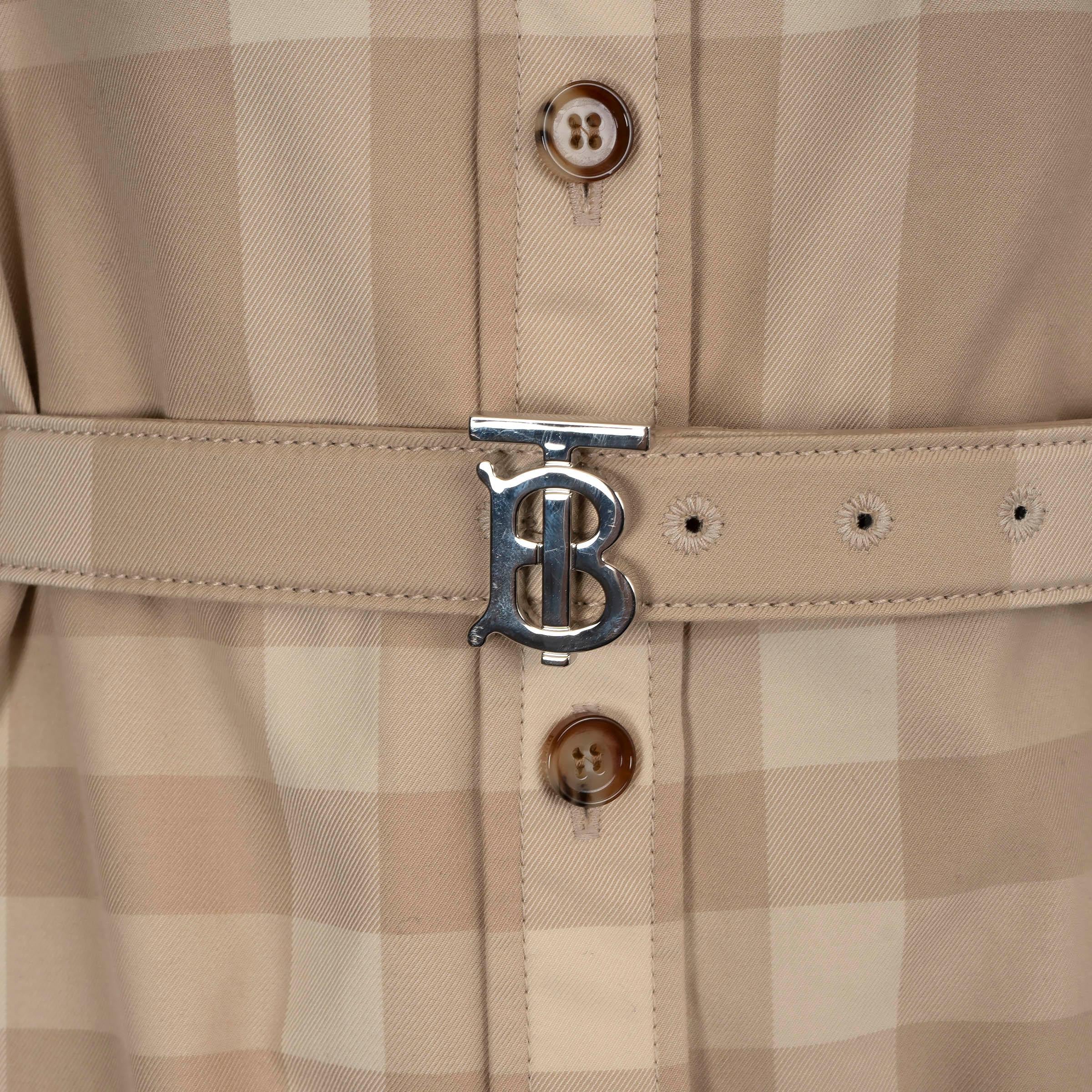 BURBERRY beige cotton LAURINHA CHECK POPLIN MINI SHIRT Dress 40 S For Sale 1