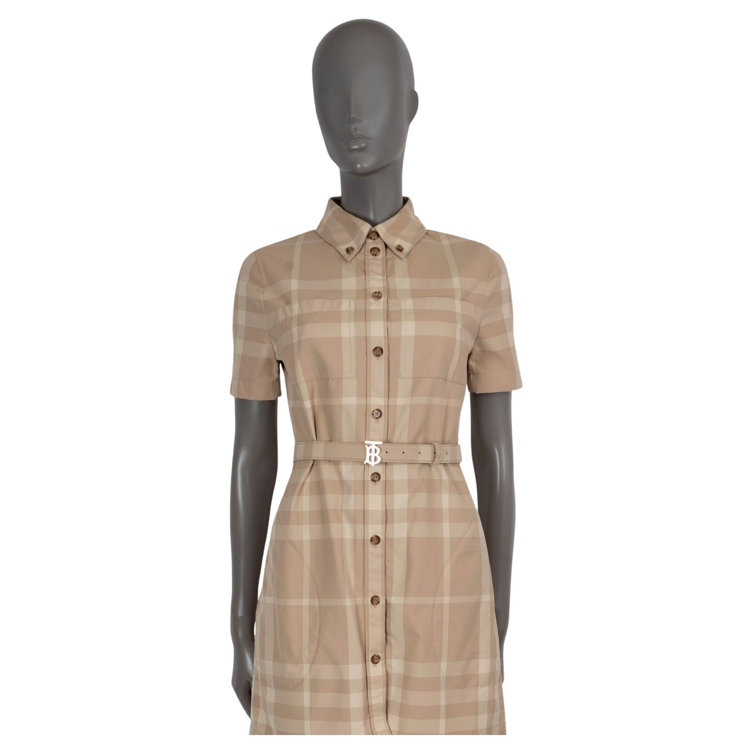 BURBERRY beige cotton LAURINHA CHECK POPLIN MINI SHIRT Dress 40 S For Sale