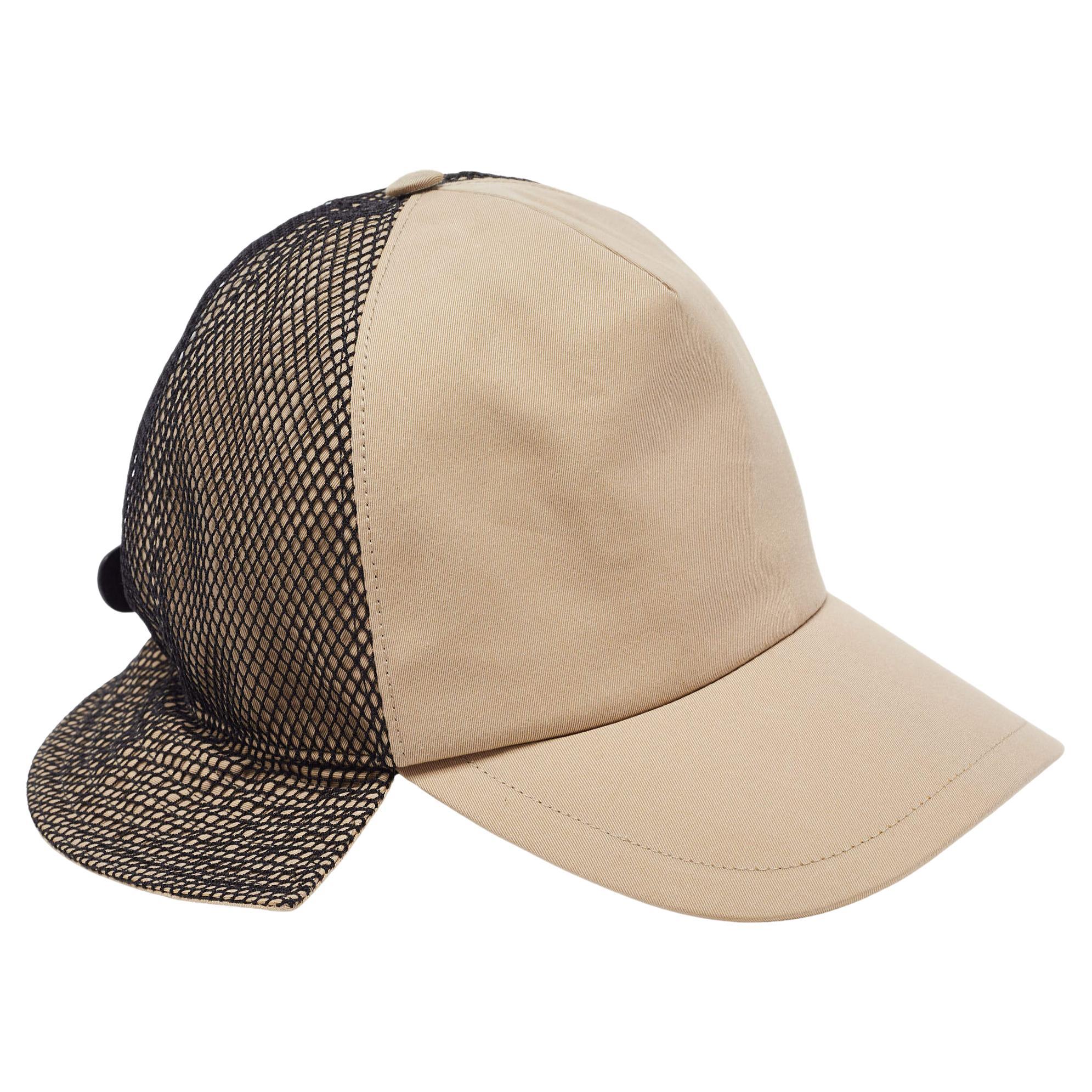  Burberry Beige Cotton & Mesh Trucker Bucket Hat M For Sale