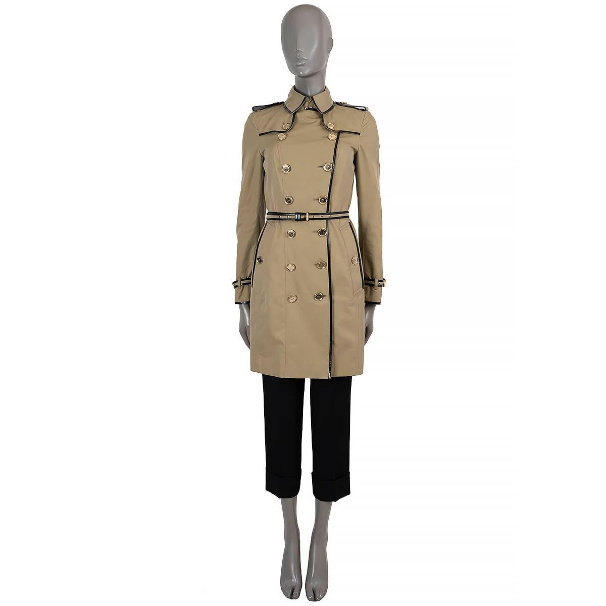De las mujeres BURBERRY beige algodón PATENTE TRIM Trench Coat Chaqueta 4 XXS