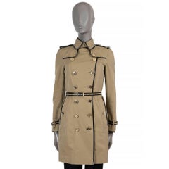 Used BURBERRY beige cotton PATENT TRIM Trench Coat Jacket 4 XXS