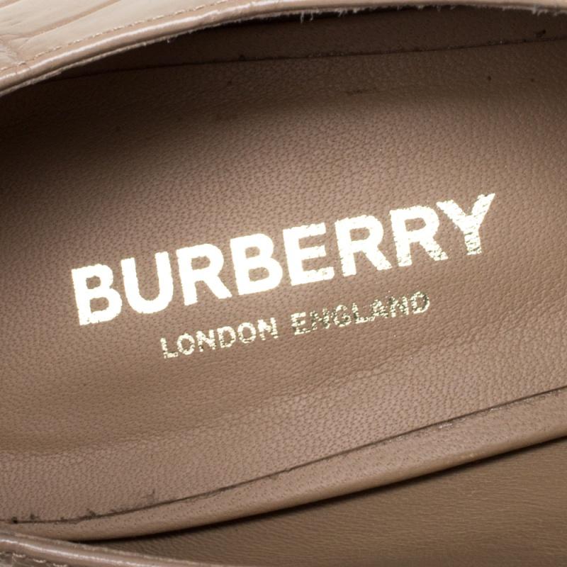 Burberry Beige Croc Embossed Leather Jermyn Peep Toe Ankle Cuff Pumps Size 37 3