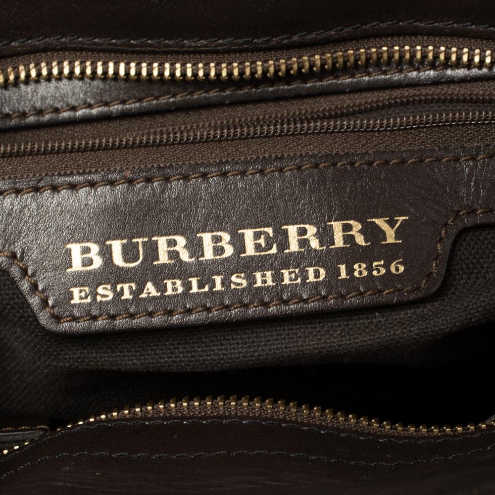Burberry Lowry Tote aus beige/dunkelbraunem Haymarket-Leinen und Leder mit Metallnähten Damen