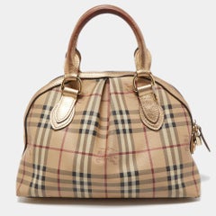 Burberry Beige/marrone scuro Haymarket Check in PVC e pelle Thornley Satchel
