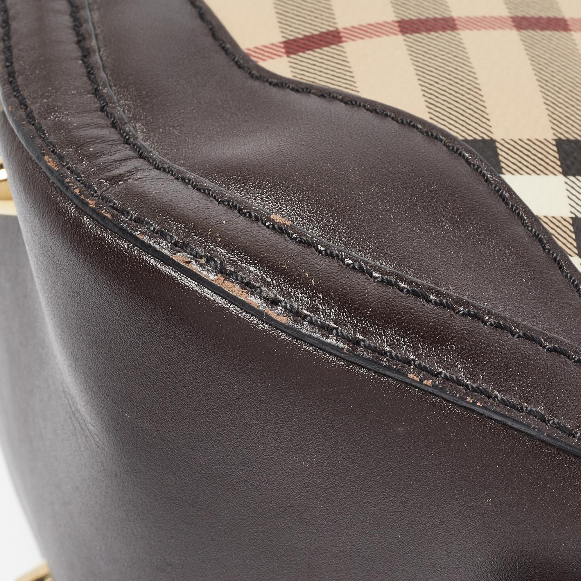 Burberry Beige/Dark Brown House Check Coated Canvas and Leather Orchard Bag 5