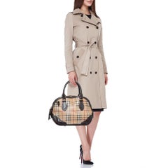 Borsa Burberry beige/marrone scuro in tela e pelle rivestita House Check