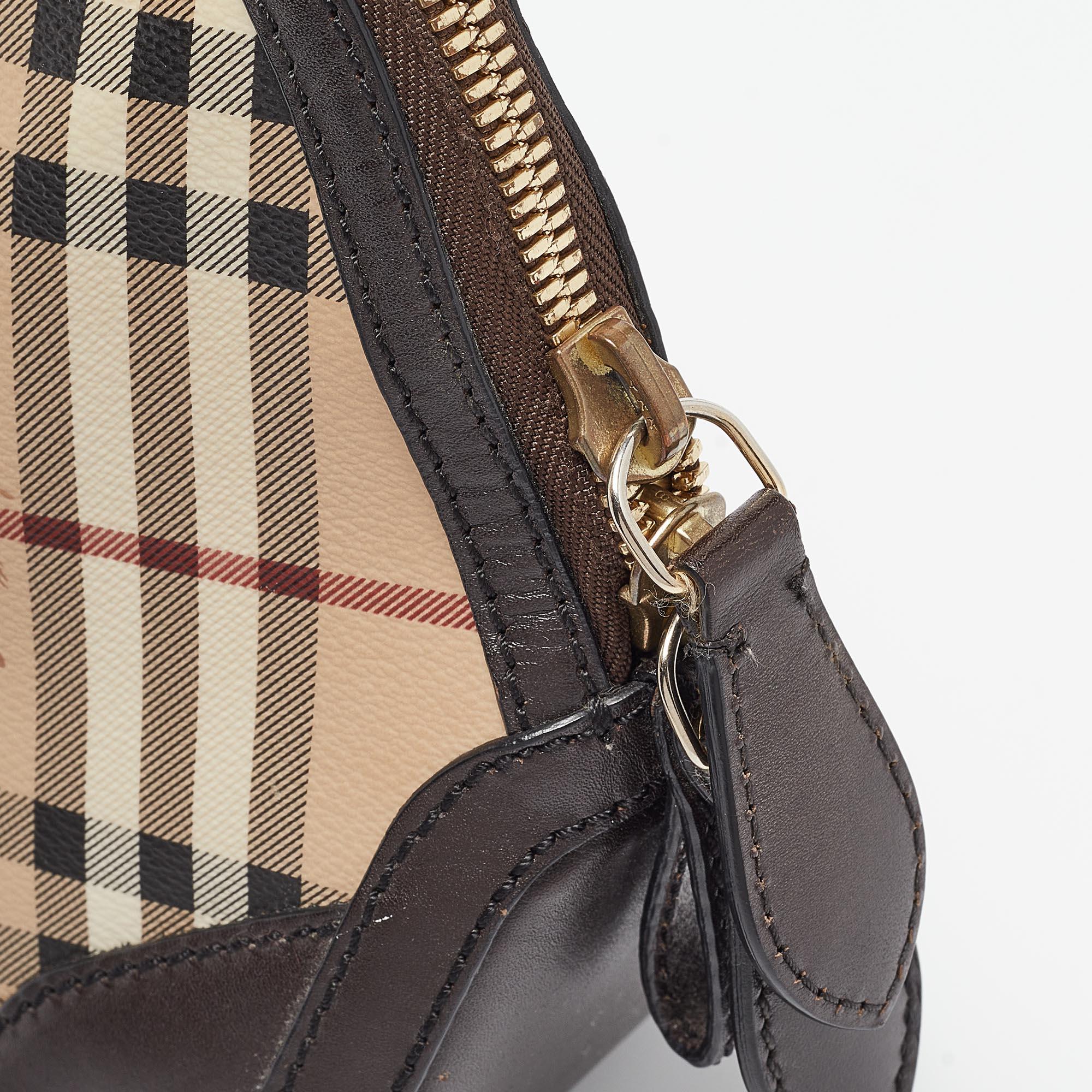 Burberry Beige/Dark Brown House Check Coated Canvas and Leather Orchard Bag 1