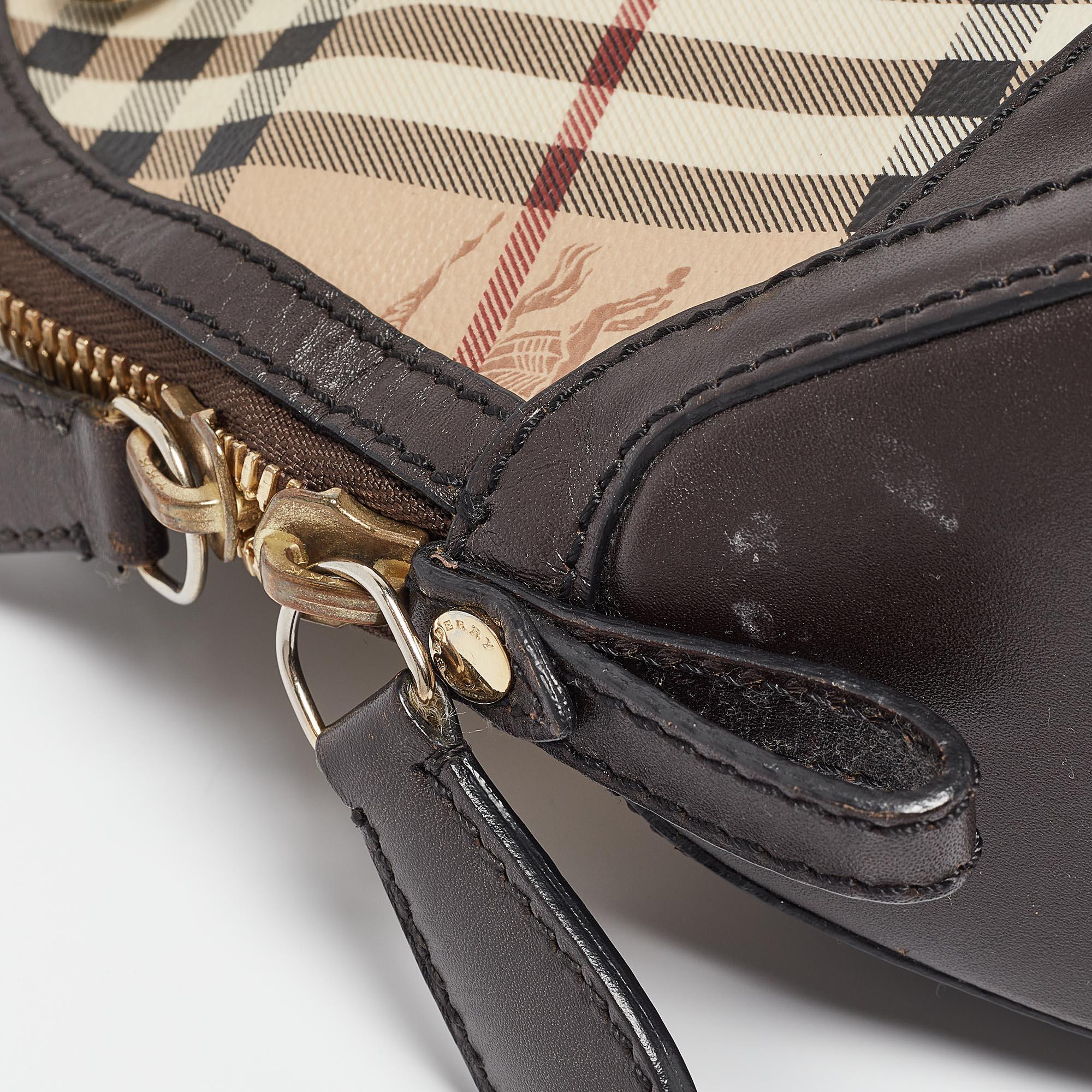 Burberry Beige/Dark Brown House Check Coated Canvas and Leather Orchard Bag 4