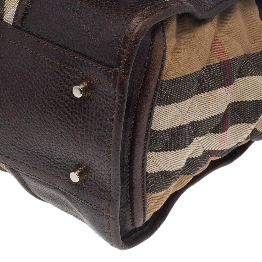 Burberry Beige/marrone scuro Nova Check in tela e pelle Manor Satchel 5