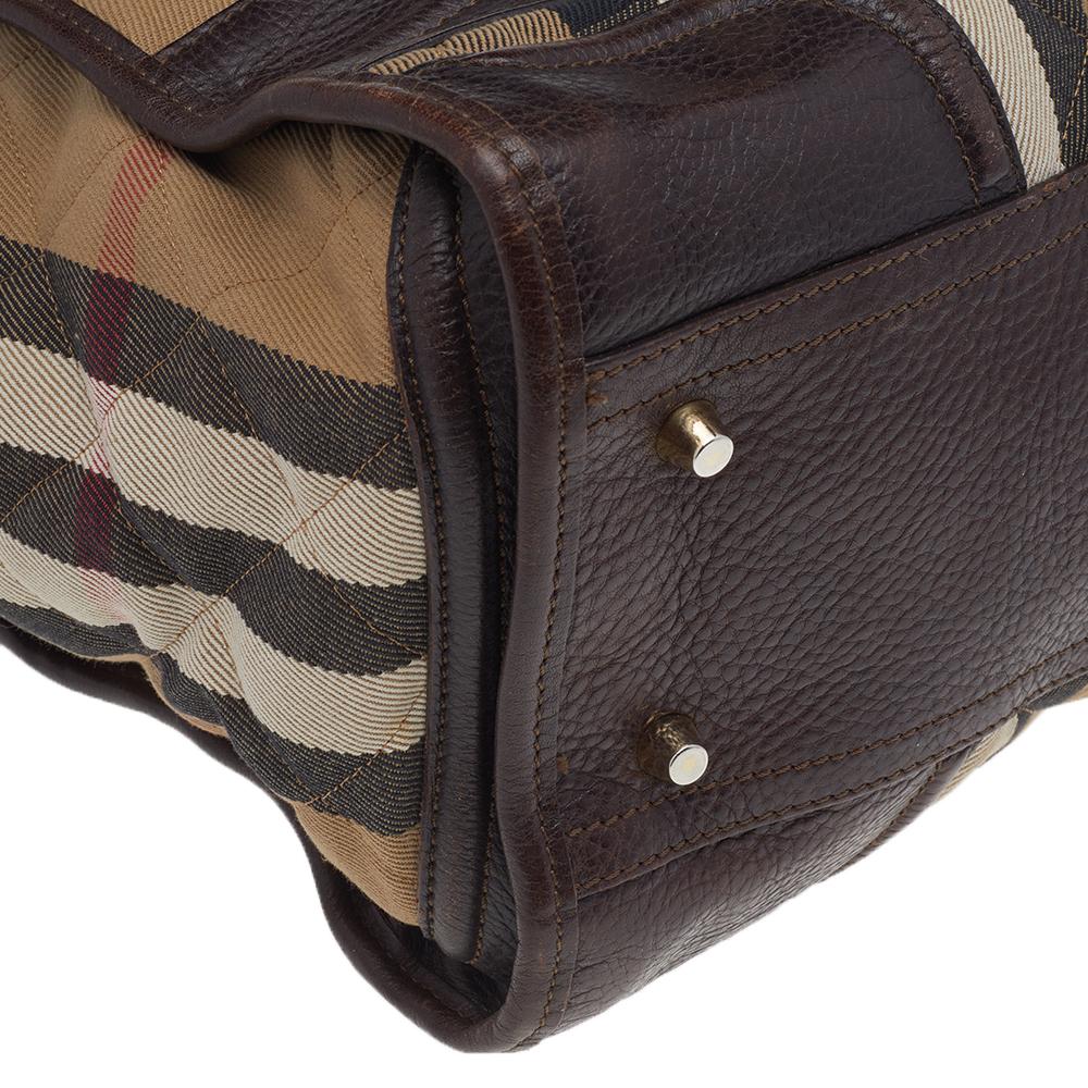 Burberry Beige/marrone scuro Nova Check in tela e pelle Manor Satchel 6