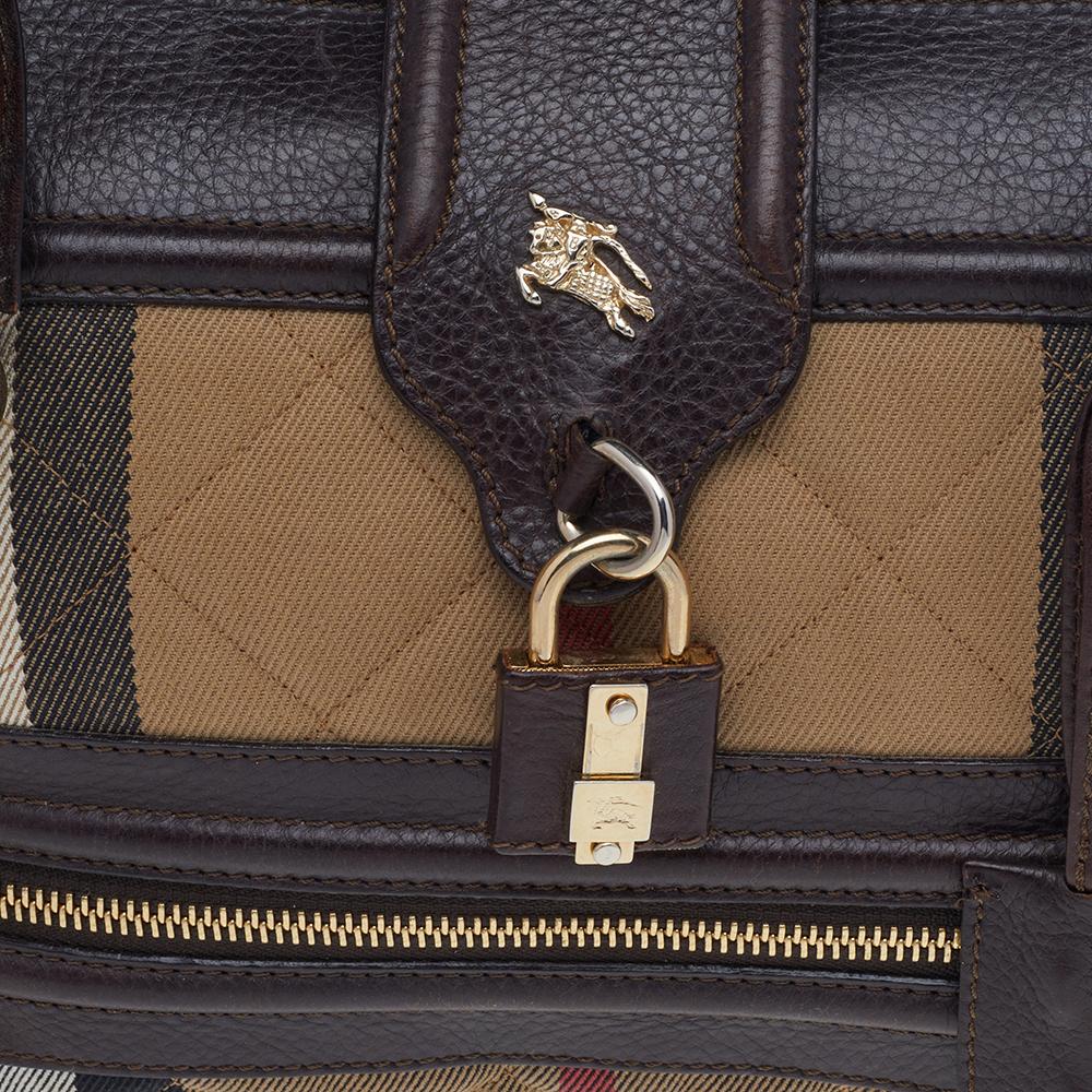 Nero Burberry Beige/marrone scuro Nova Check in tela e pelle Manor Satchel