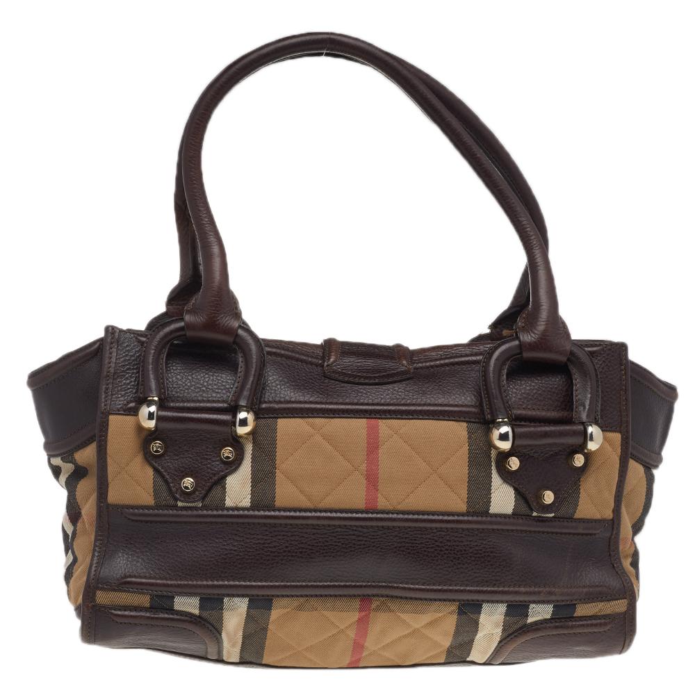 Burberry Beige/marrone scuro Nova Check in tela e pelle Manor Satchel 3