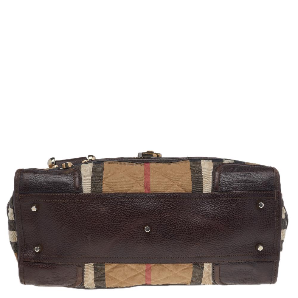 Burberry Beige/marrone scuro Nova Check in tela e pelle Manor Satchel 4