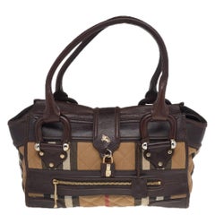 Burberry Beige/Dunkelbraun Nova Check Canvas und Leder Manor Satchel