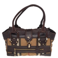 Burberry Beige/Dark Brown Nova Check Canvas And Leather Manor Satchel