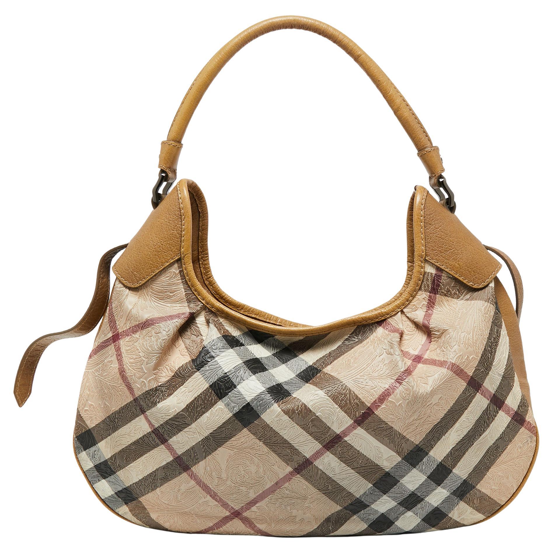 Burberry Hobo Bag Nova Check Plaid Metallic Shoulder Handbag