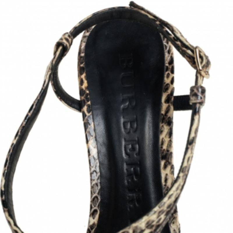 Black Burberry Beige Embossed Python Leather Criss Cross Slingback Sandals Size 39 For Sale