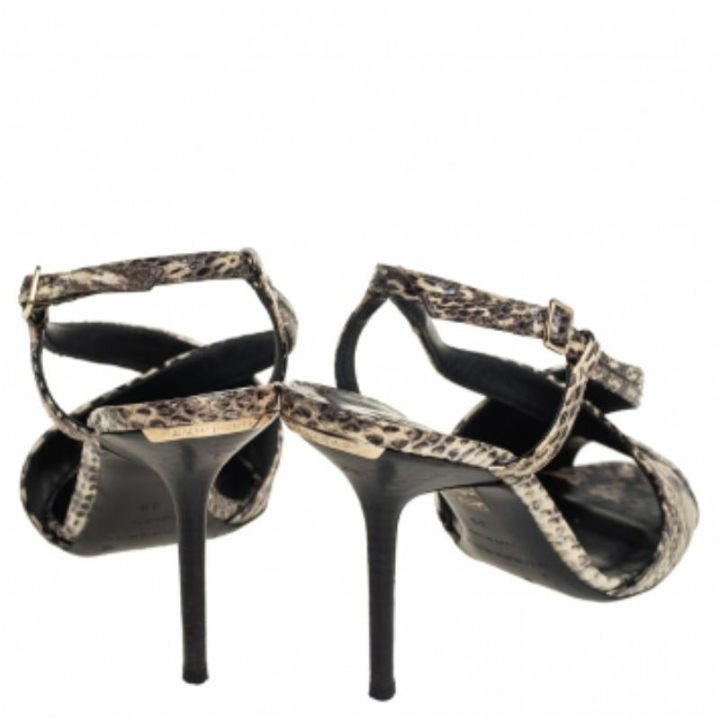 Women's Burberry Beige Embossed Python Leather Criss Cross Slingback Sandals Size 39 For Sale