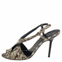 Burberry Beige Embossed Python Leather Criss Cross Slingback Sandals Size 39