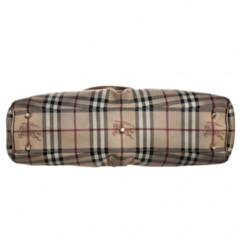 Burberry Beige/Gold Haymarket Check Coated Canvas and Leather Bridle Tote Bon état - En vente à Dubai, Al Qouz 2