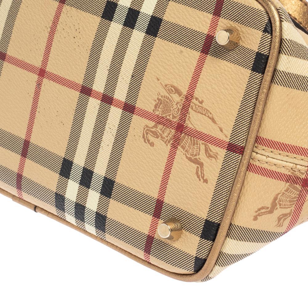 Burberry Beige/Gold Haymarket Check Coated Canvas and Leather Eden Tote 4