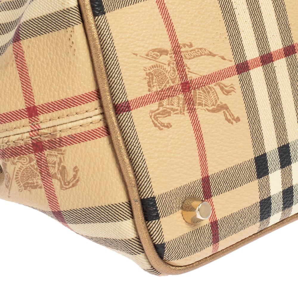 Burberry Beige/Gold Haymarket Check Coated Canvas and Leather Eden Tote In Good Condition In Dubai, Al Qouz 2
