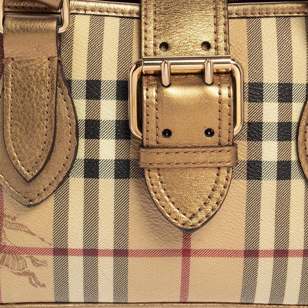 Women's Burberry Beige/Gold Haymarket Check Coated Canvas and Leather Eden Tote