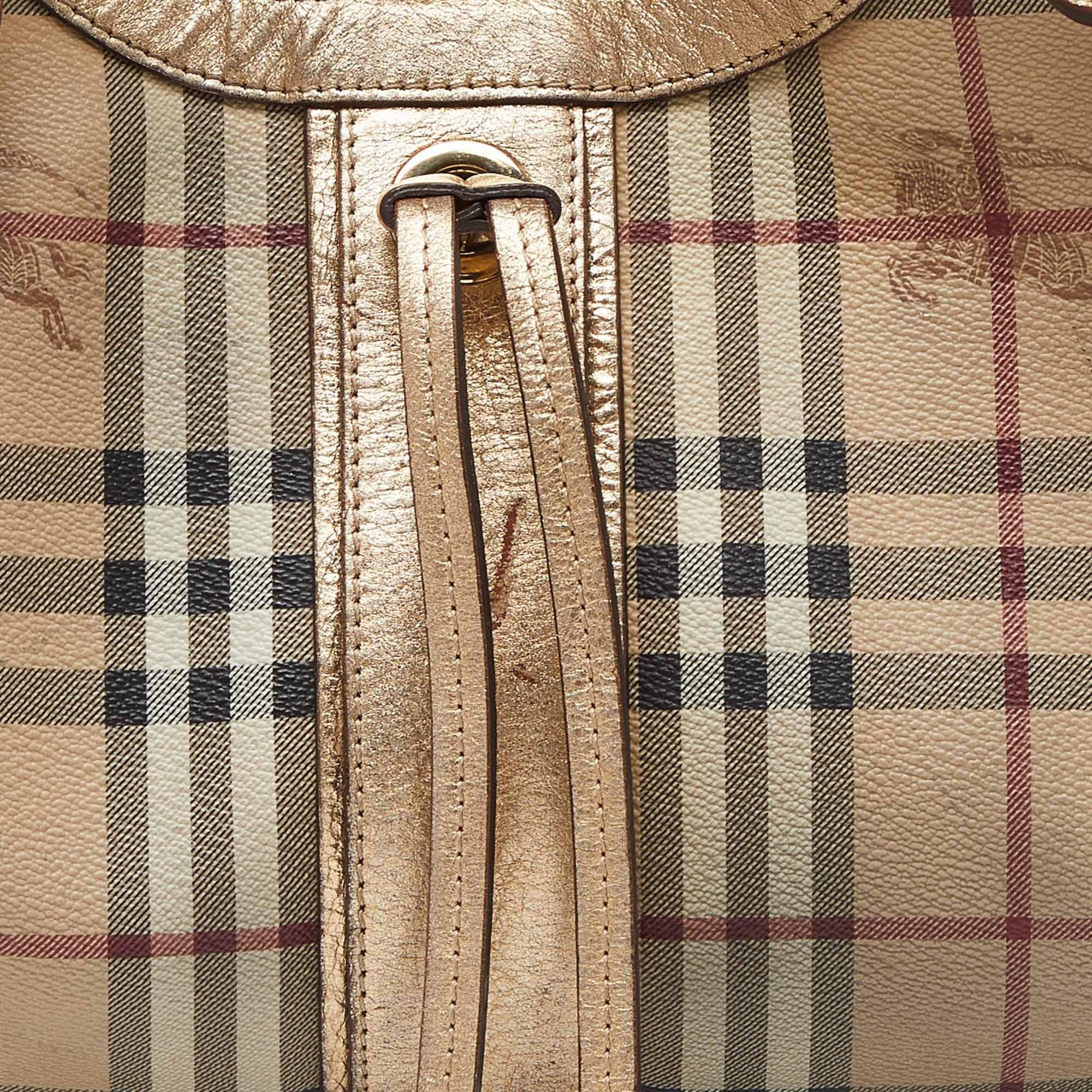 Women's Burberry Beige/Gold Haymarket Check PVC and Leather Hobo