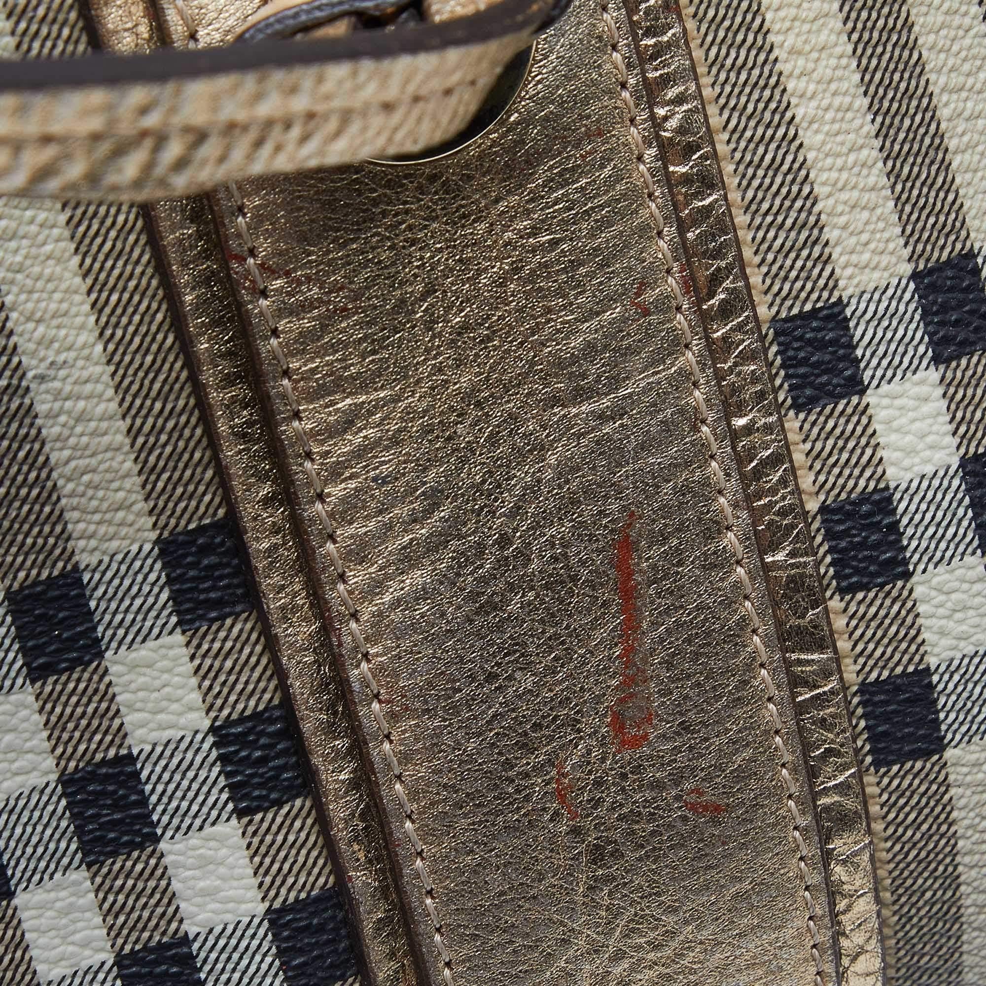 Burberry Beige/Gold Haymarket Check PVC and Leather Hobo 1