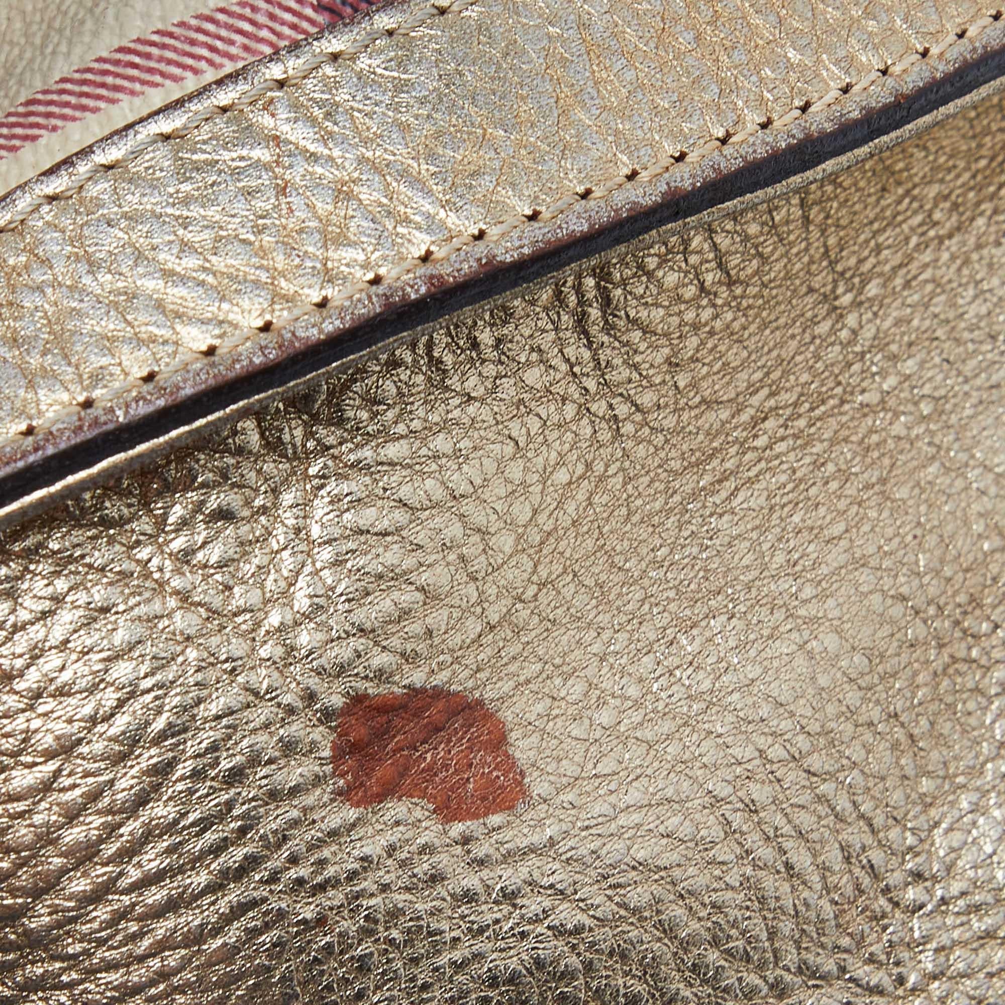 Burberry Beige/Gold Haymarket Check PVC and Leather Hobo 2