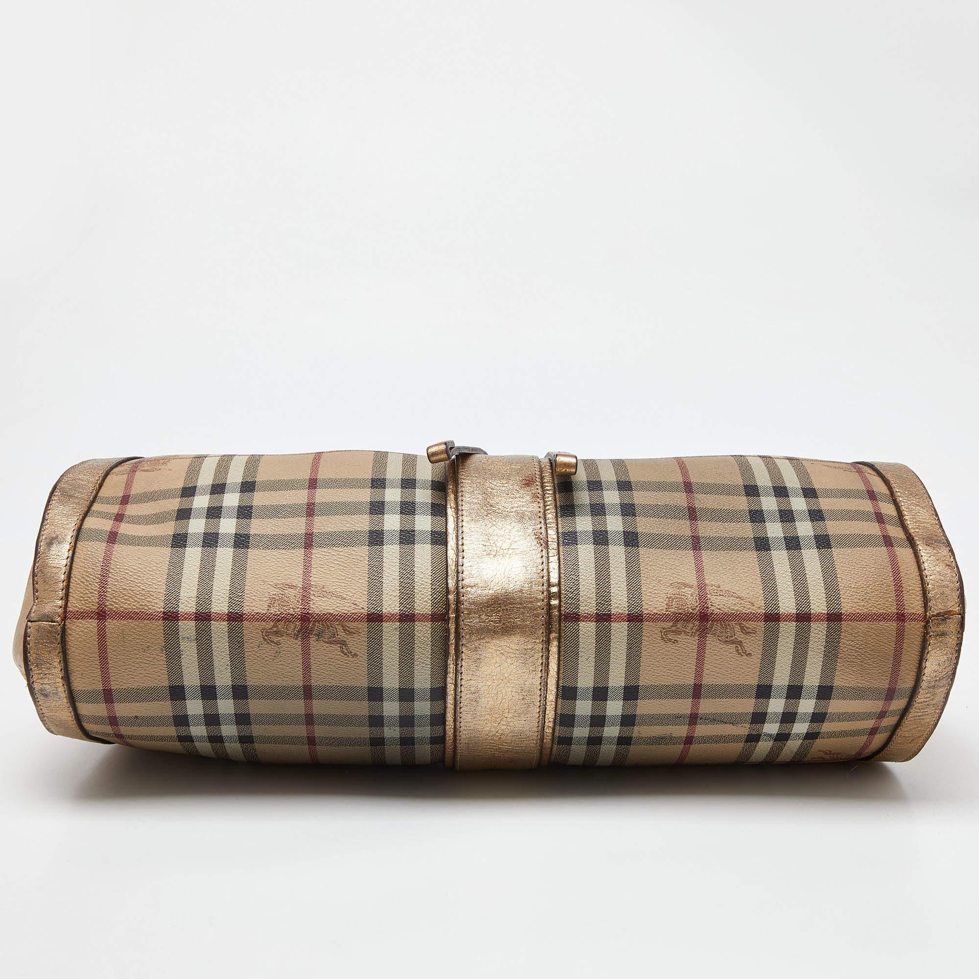 Burberry Beige/Gold Haymarket Check PVC and Leather Hobo 3