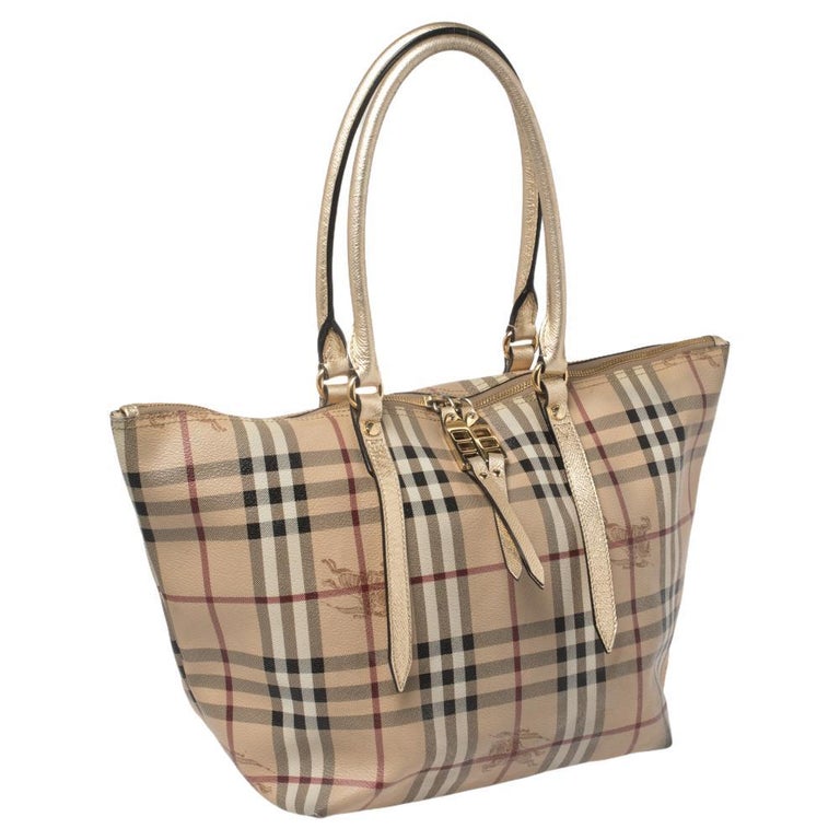 Burberry Beige/Gold Haymarket Check PVC and Leather Small Salisbury ...