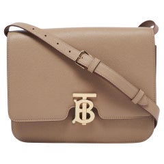 Sac à bandoulière Burberry TB en cuir grain beige, taille moyenne