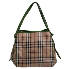 Used Burberry Beige/Green Haymarket Check Coated Canvas Small Canterbury Tote
