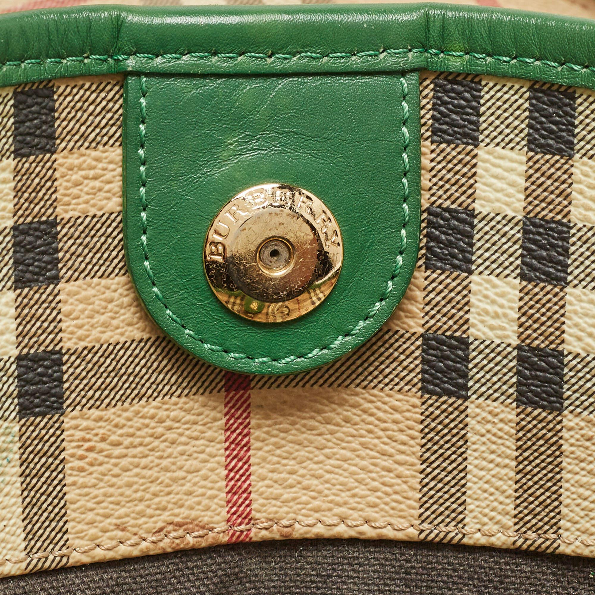 Burberry Beige/Green Haymarket Check PVC and Leather Large Canterbury Tote 8