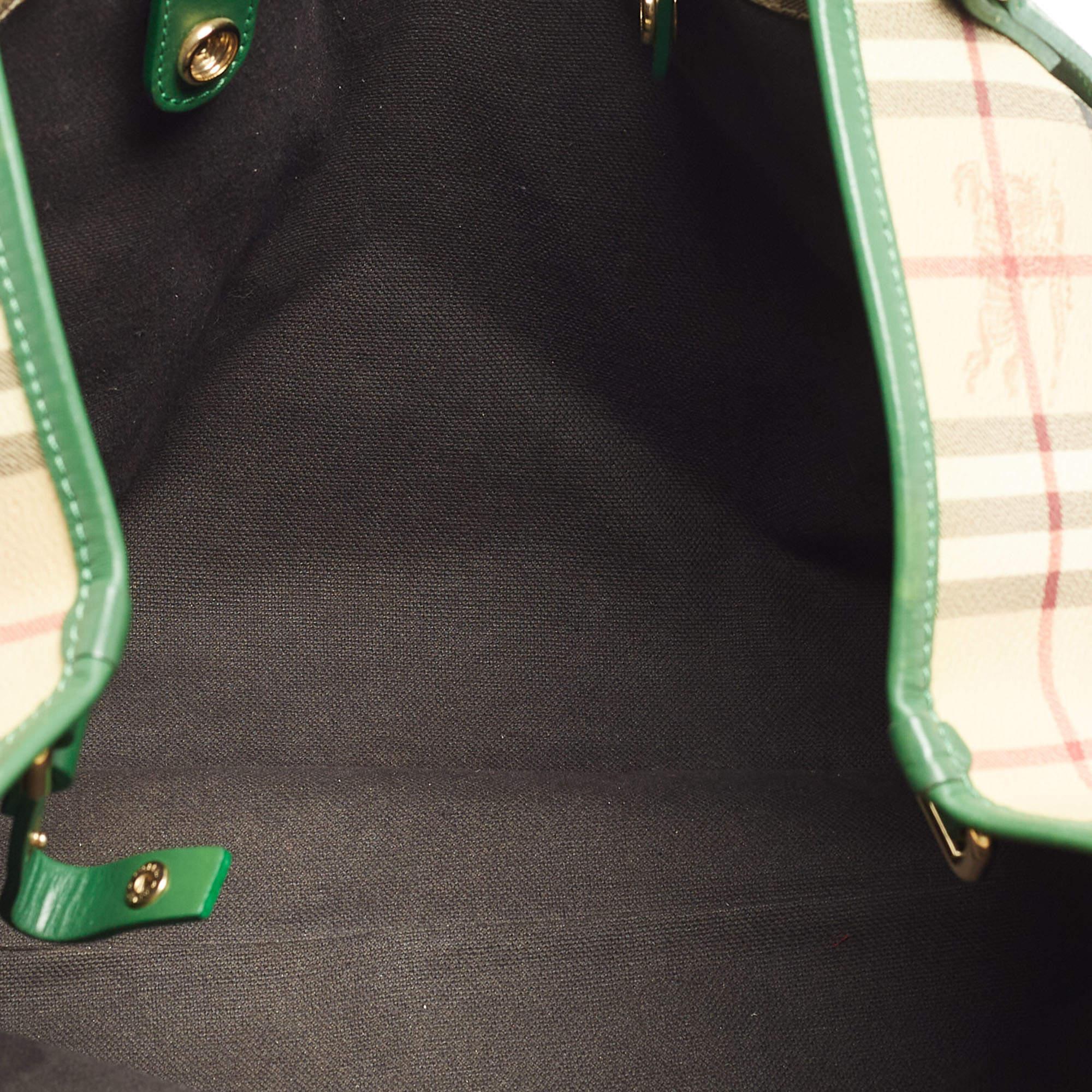 Burberry Beige/Green Haymarket Check PVC and Leather Large Canterbury Tote 9