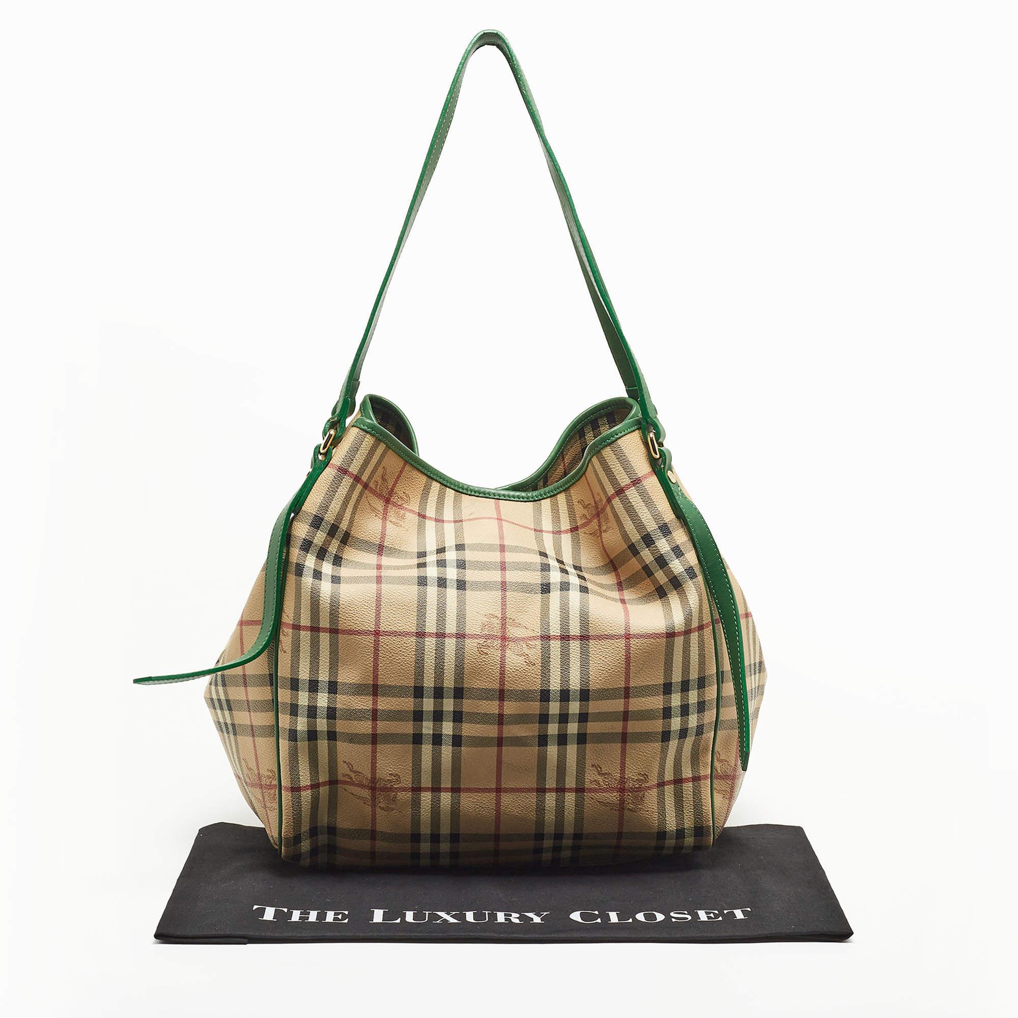 Burberry Beige/Green Haymarket Check PVC and Leather Large Canterbury Tote 10