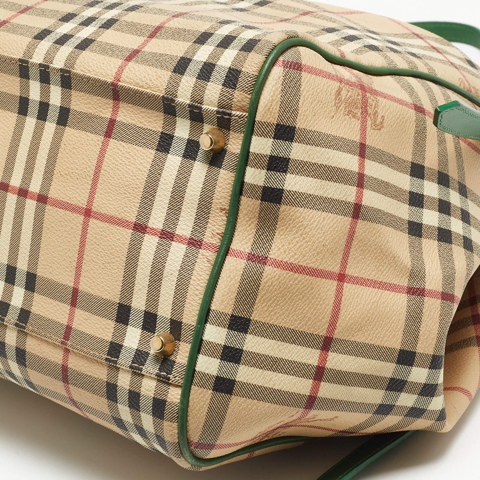 Burberry Beige/Green Haymarket Check PVC and Leather Large Canterbury Tote 3