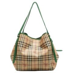Burberry Beige/Green Haymarket Check PVC and Leather Large Canterbury Tote
