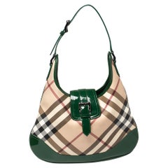 Burberry Beige/Green Nova Check PVC and Patent Leather Large Brooke Hobo