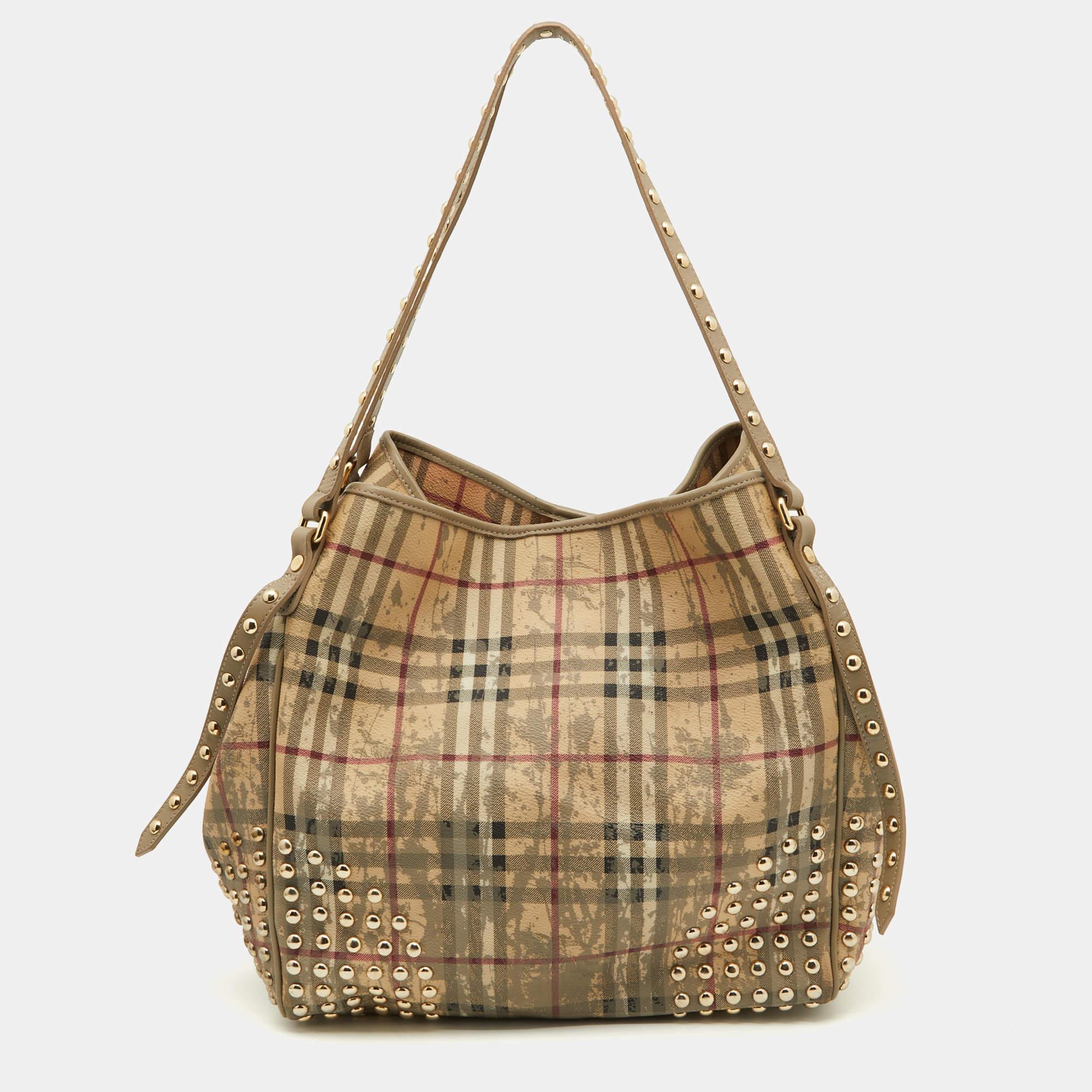 Burberry Beige/Grey Haymarket Check Coated Canvas Canterbury Tote For Sale 3