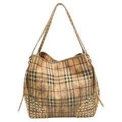 Used Burberry Beige/Grey Haymarket Check Coated Canvas Canterbury Tote