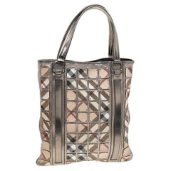 Burberry Beige/Grey Nova Check Canvas And Leather Studded Brooke Warrior Tote