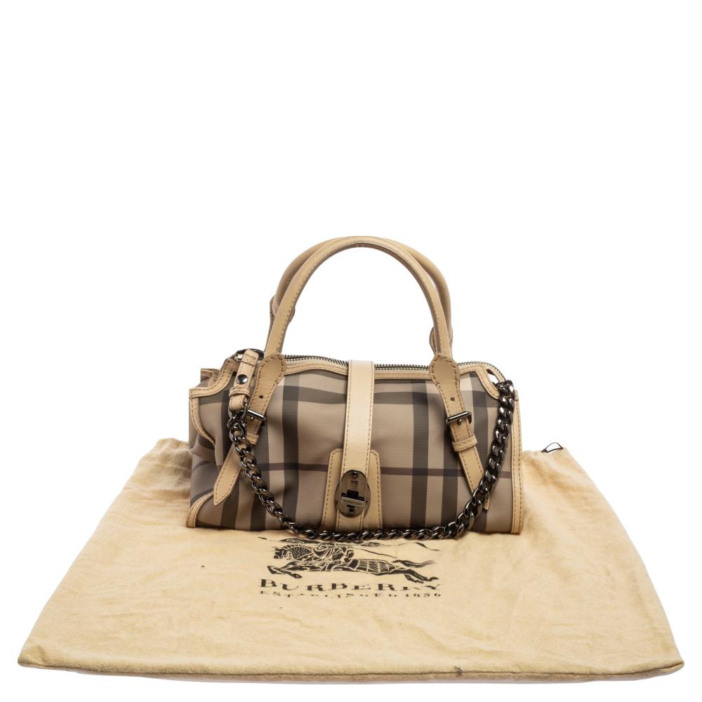 Burberry Beige/Grey Smoked Check PVC and Leather Bartow Bowler Bag 5