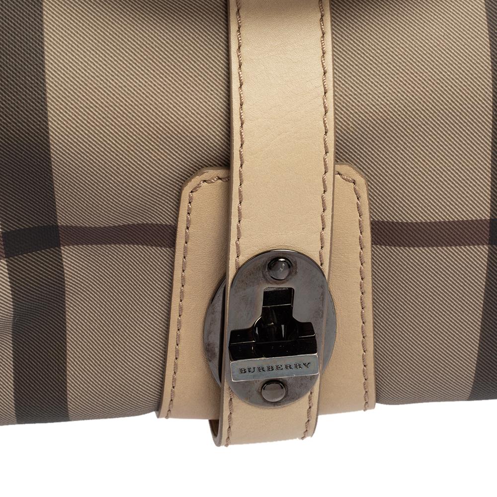 Women's Burberry Beige/Grey Smoked Check PVC and Leather Bartow Bowler Bag